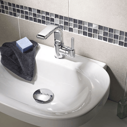 Gloss finish black mosaic glass and metal wall tiles