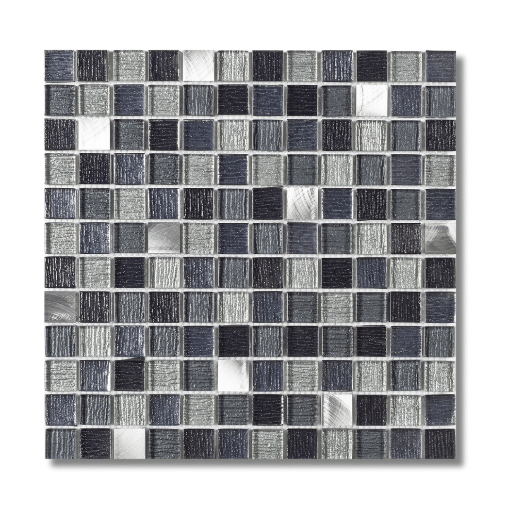 Gloss finish black mosaic glass and metal wall tiles