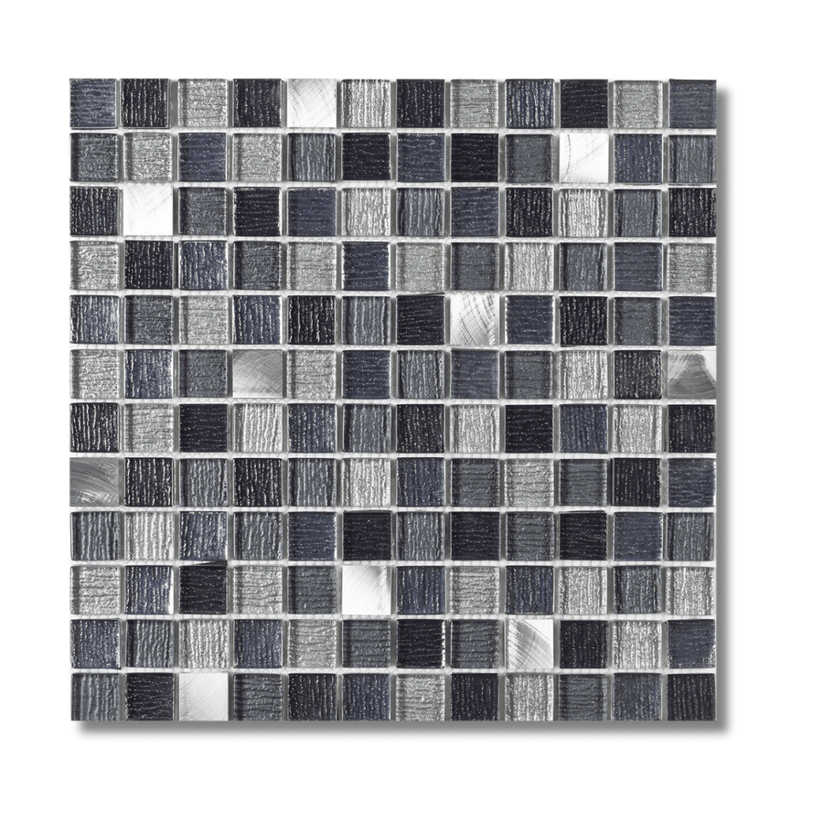 Gloss finish black mosaic glass and metal wall tiles