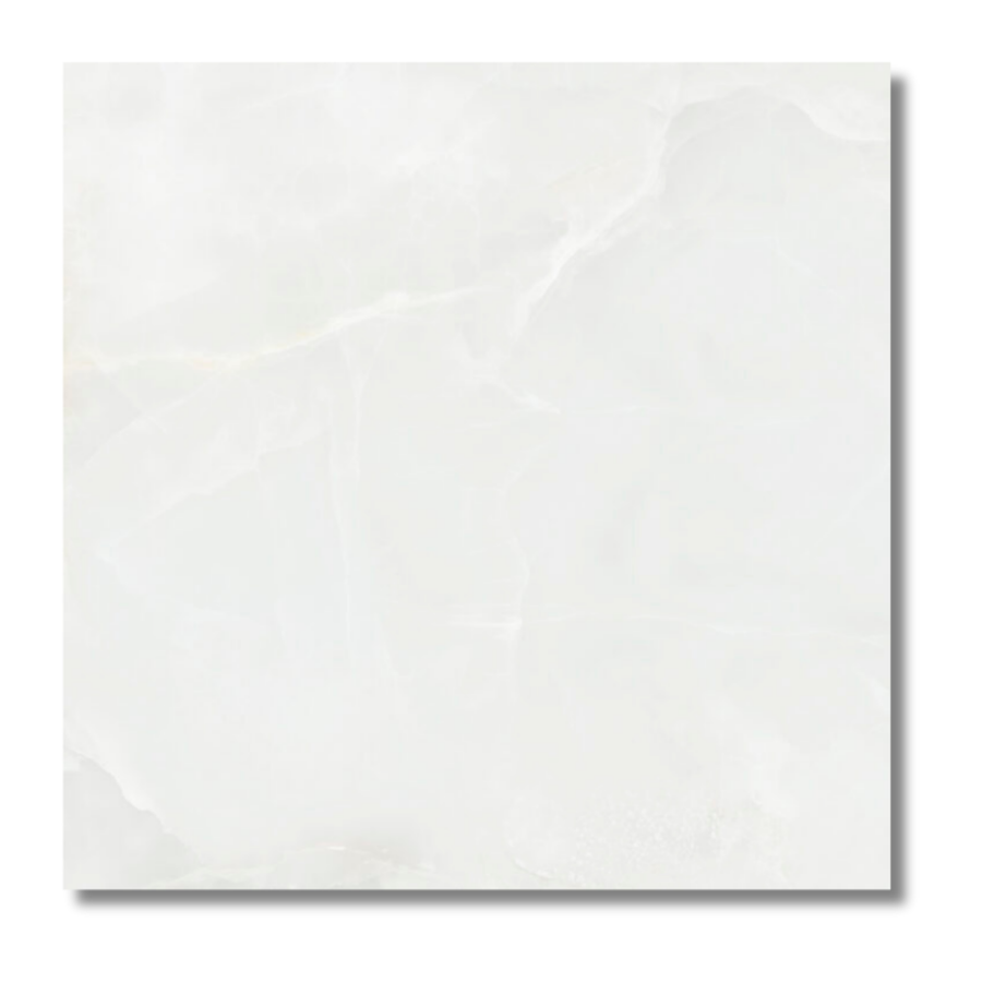 Garner White polished porcelain stone effect tiles