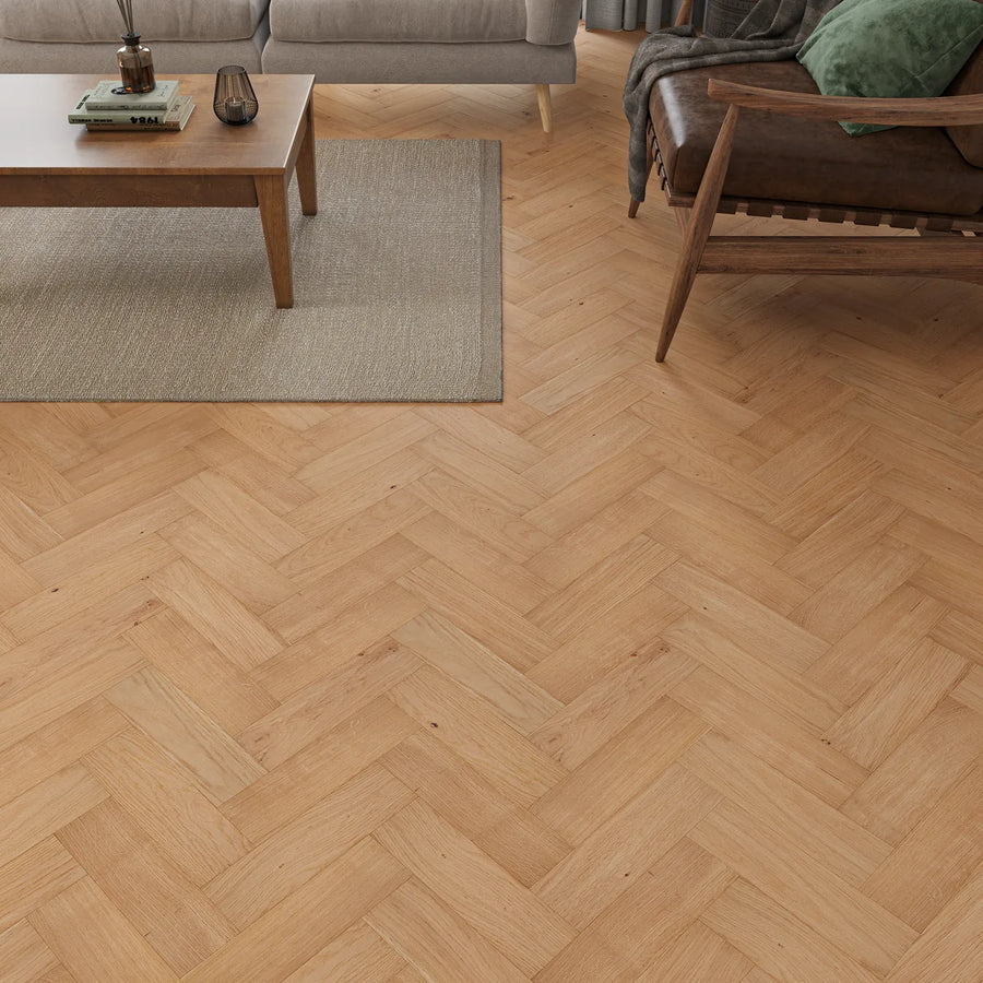 Norley Natural Oak Herringbone Flooring in a room setting