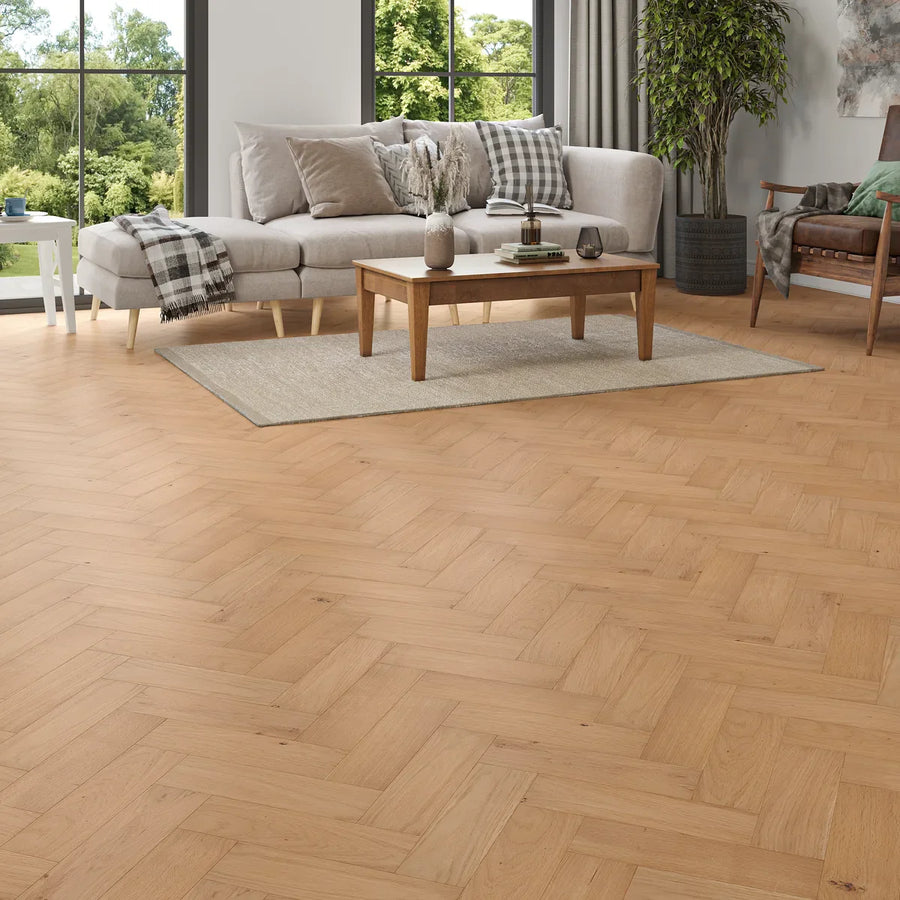 Norley Natural Oak Herringbone Flooring in a room setting
