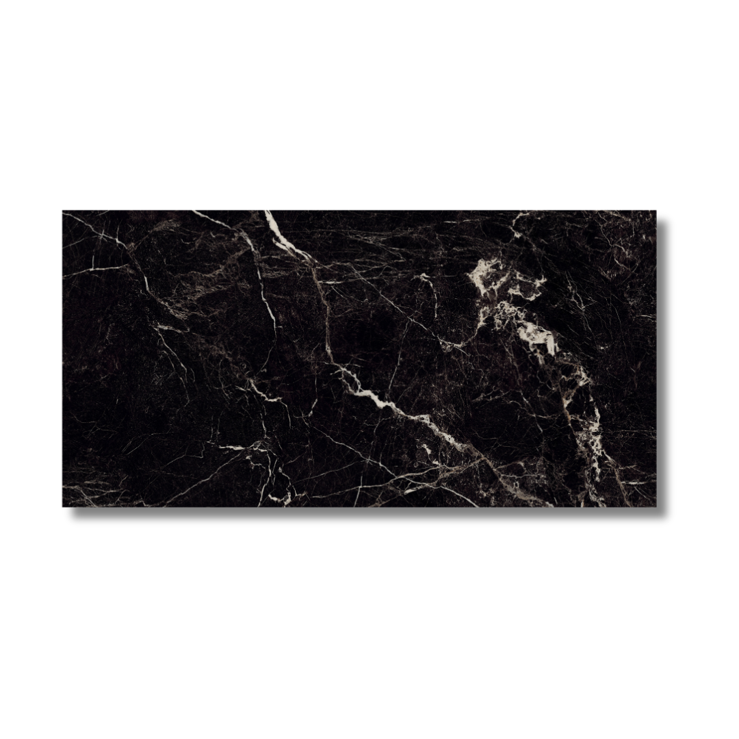 Modern interior wall and floor with black marble look tiles