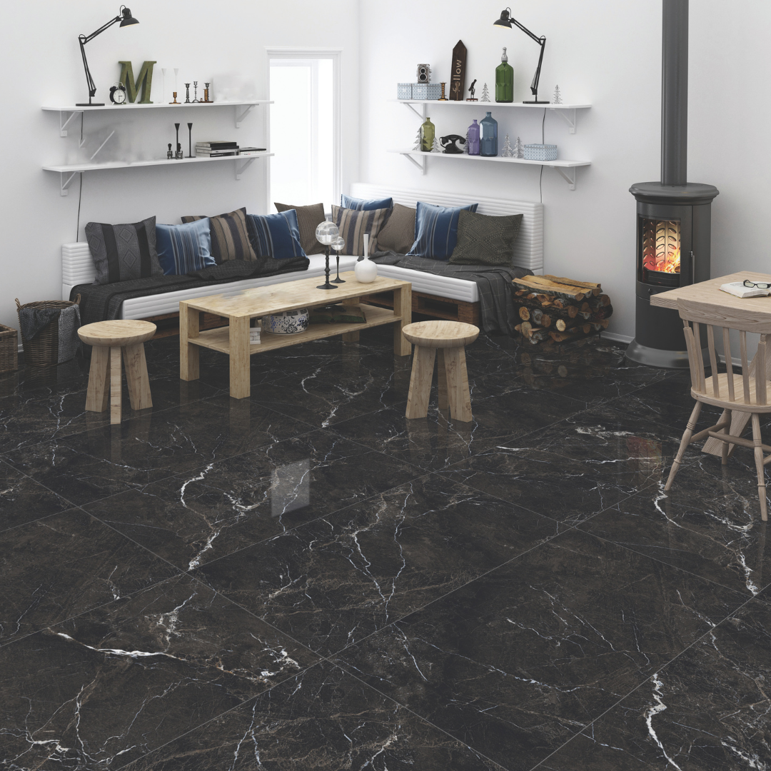 Glintz Nero Rock black marble effect wall and floor tiles
