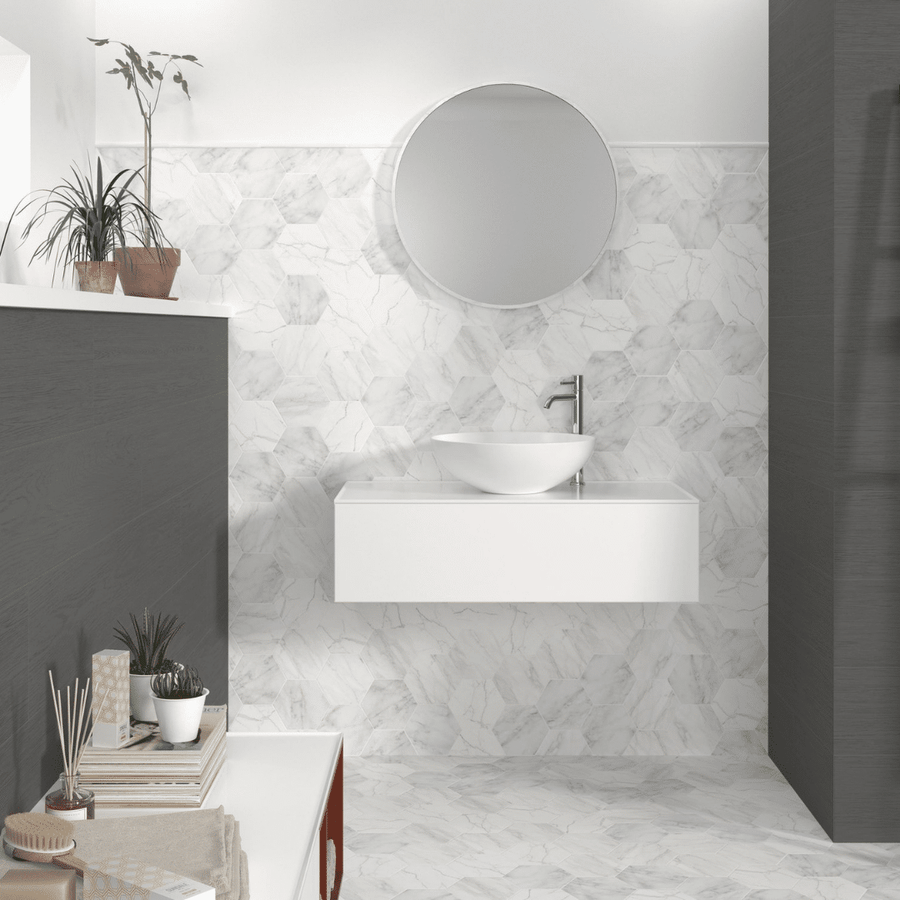 Stylish Veyrona Hexagon White geometric porcelain tiles