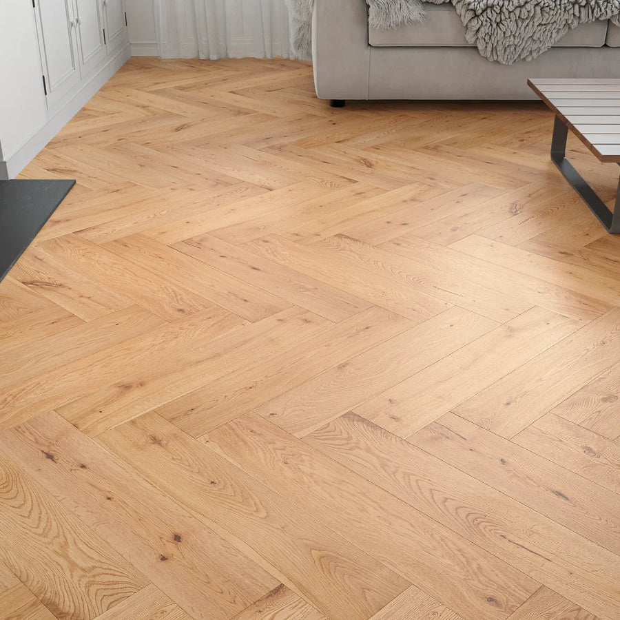 Blackmoor Natural Oak Herringbone Flooring in a room setting