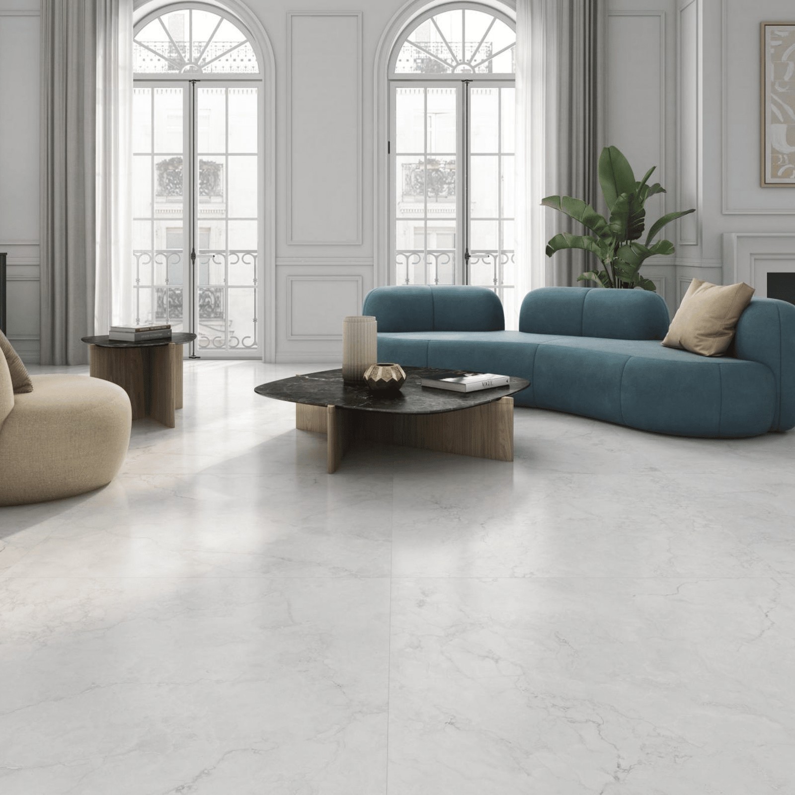 White matt porcelain flooring Hermes
