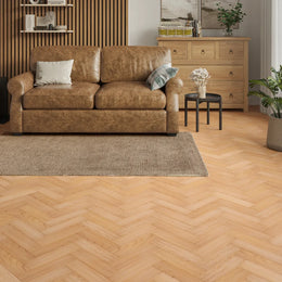 Mossburn Natural Oak Herringbone Flooring in a room setting