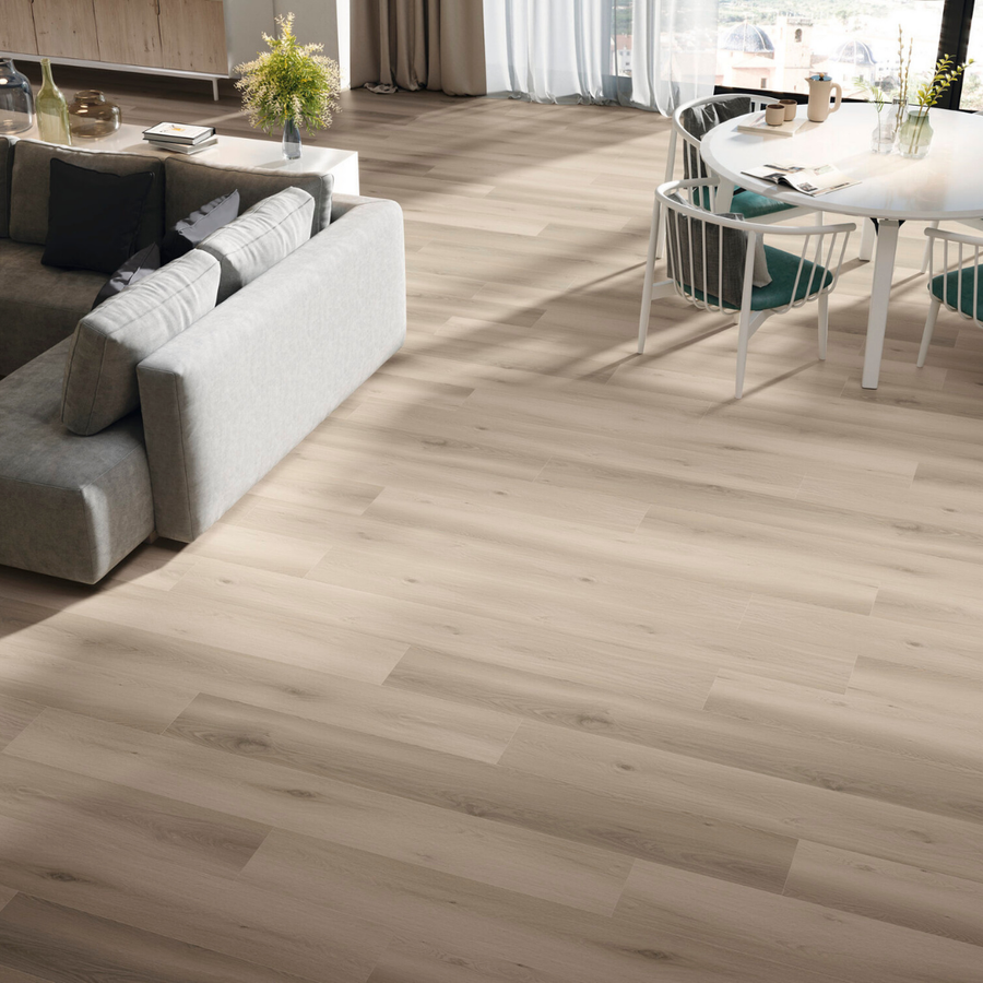 Brown SPC wood look tiles for modern floor interiors