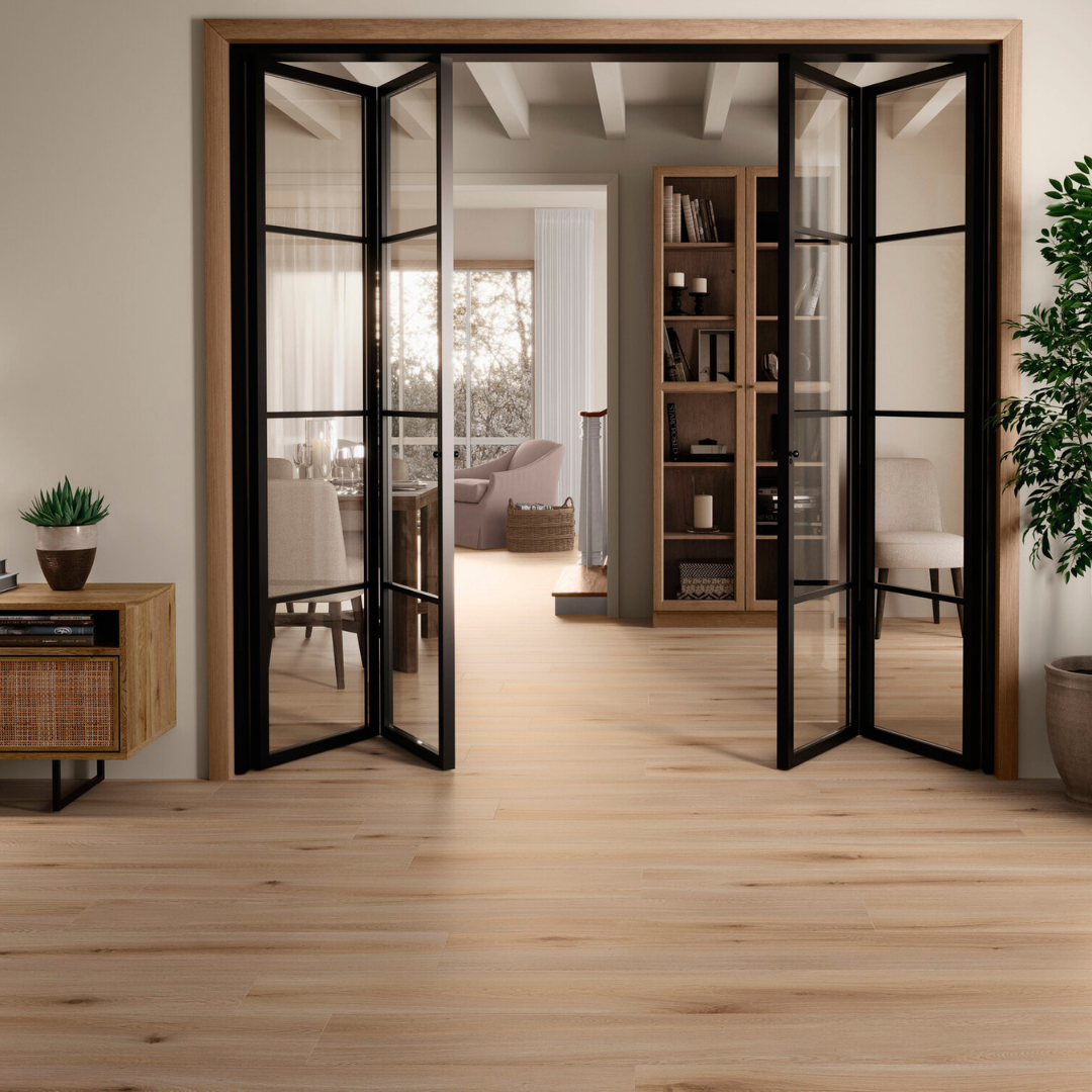 Brown SPC wood look tiles for modern floor interiors