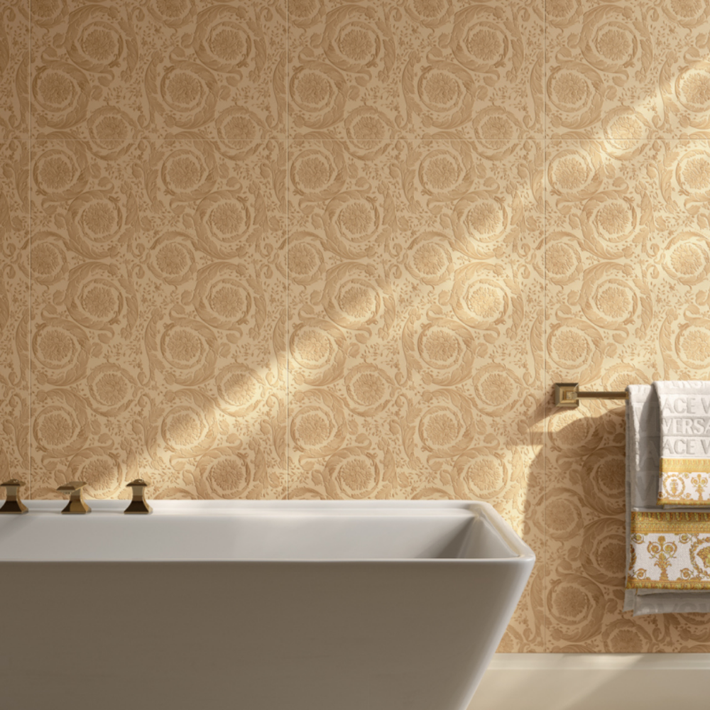 Cream ceramic decor effect tiles with elegant textured appearance