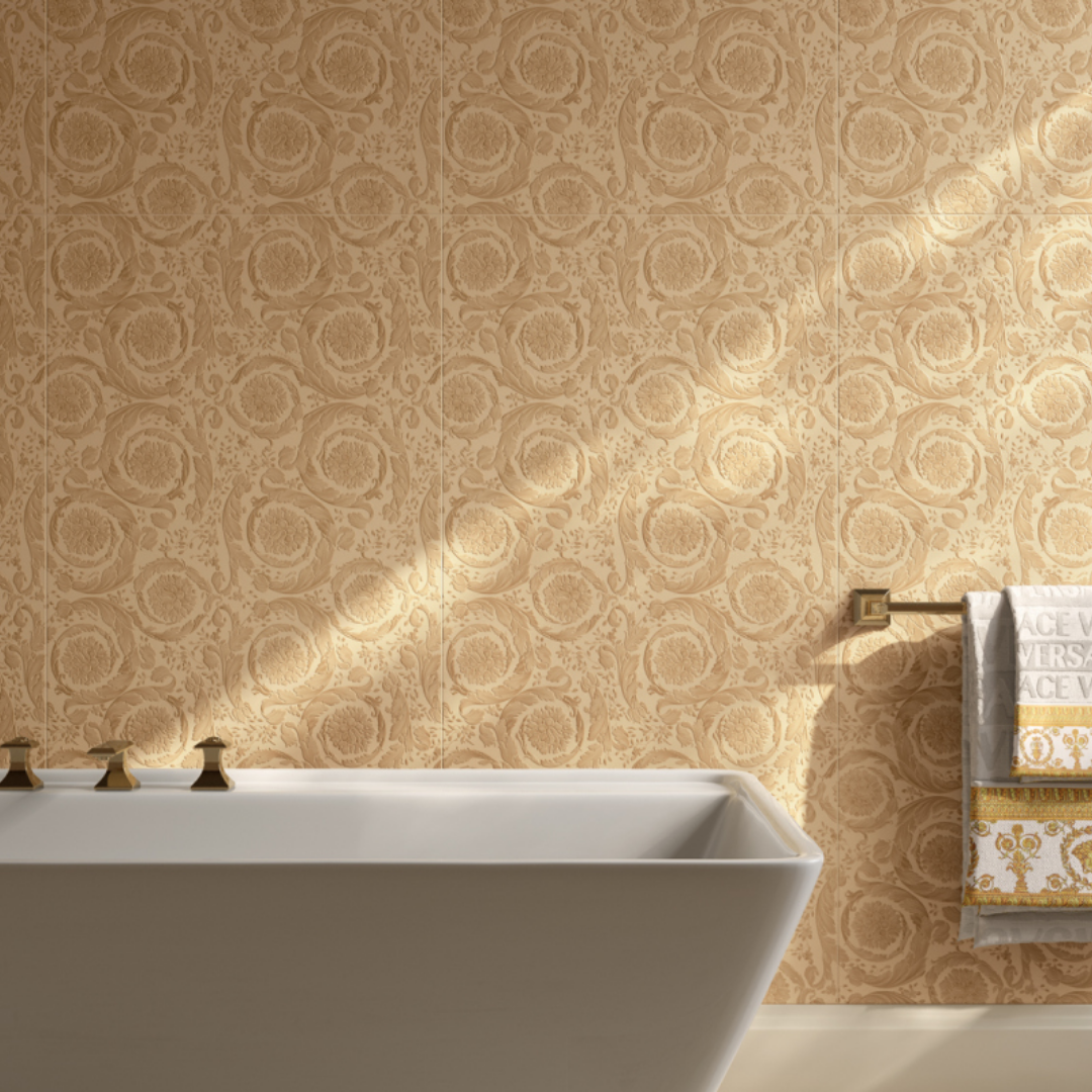 Cream ceramic decor effect tiles with elegant textured appearance