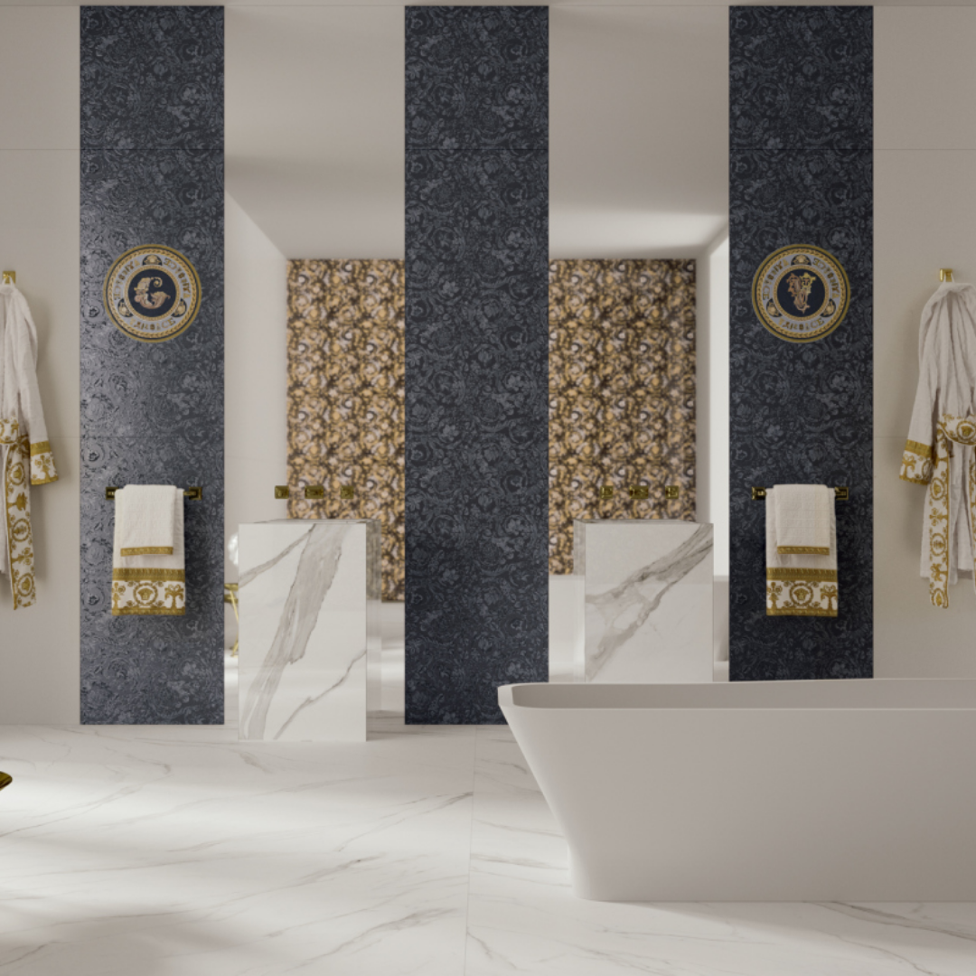 Black ceramic decor effect tiles with elegant decorative surface
