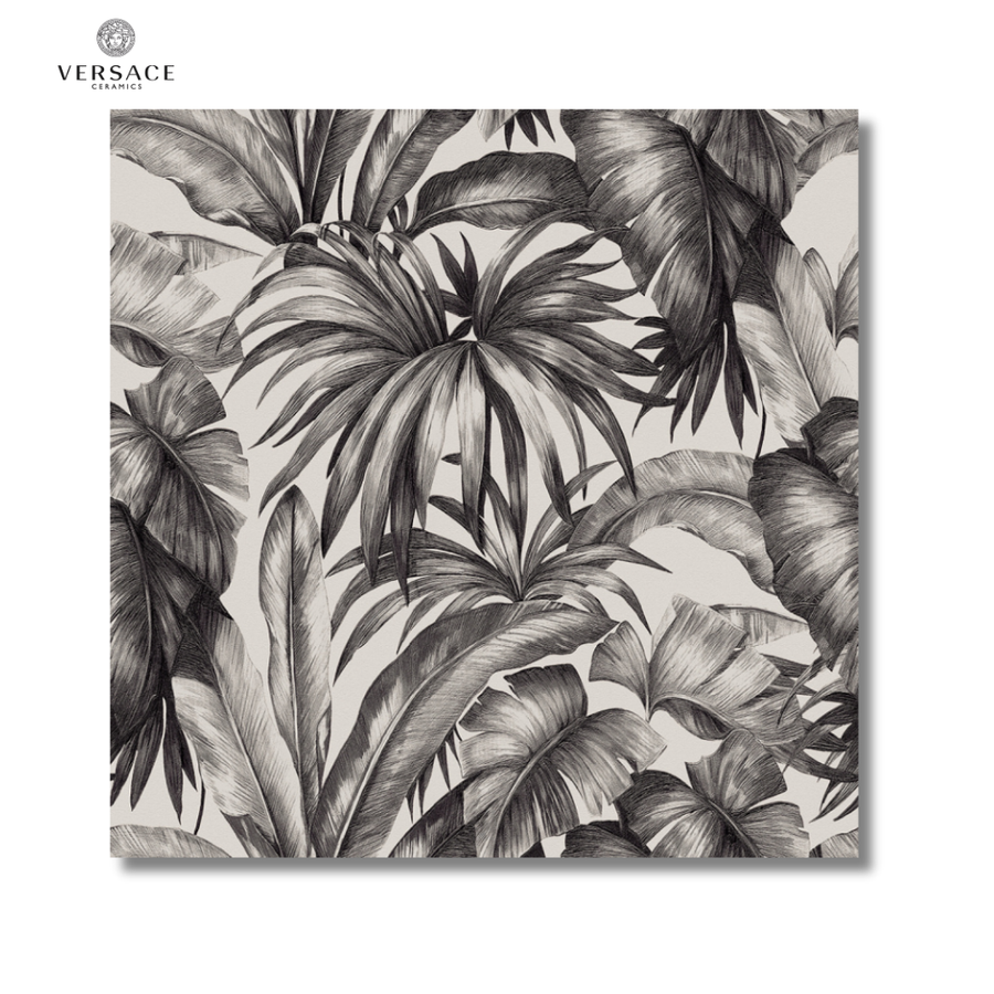 Icons Palm black white ceramic wallpaper effect wall floor tiles