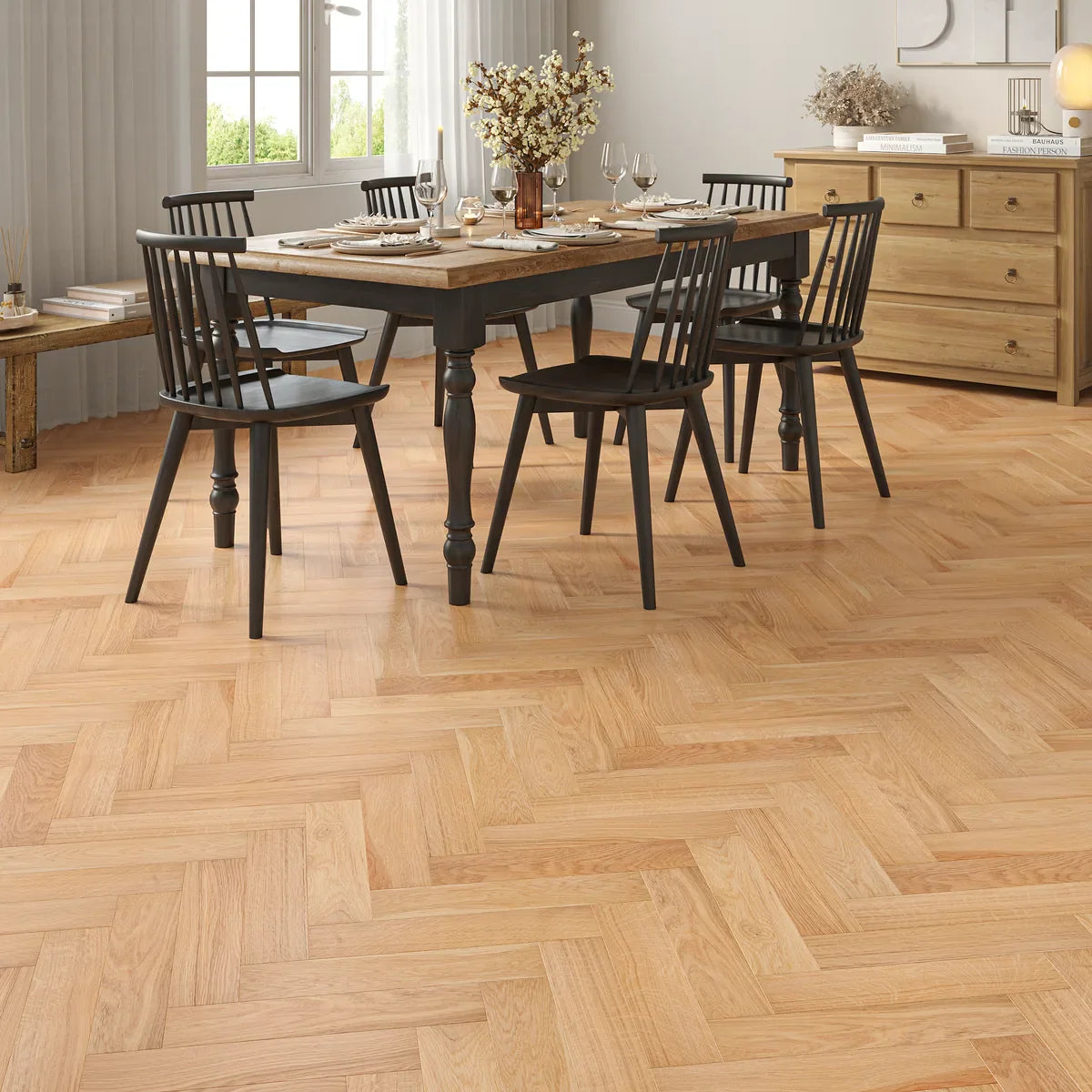 Ashurst Natural Oak Herringbone Flooring in a room setting