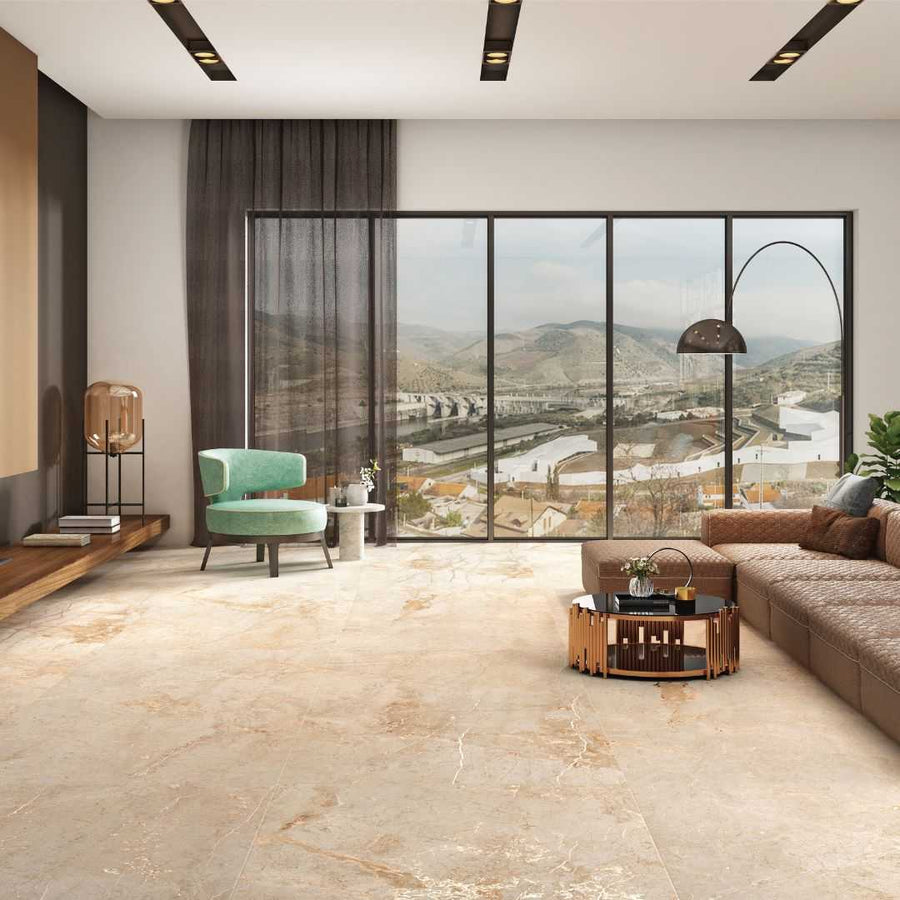 Indus River Crema Yellow 600X1200 Carving Marble Porcelain Tile - Render