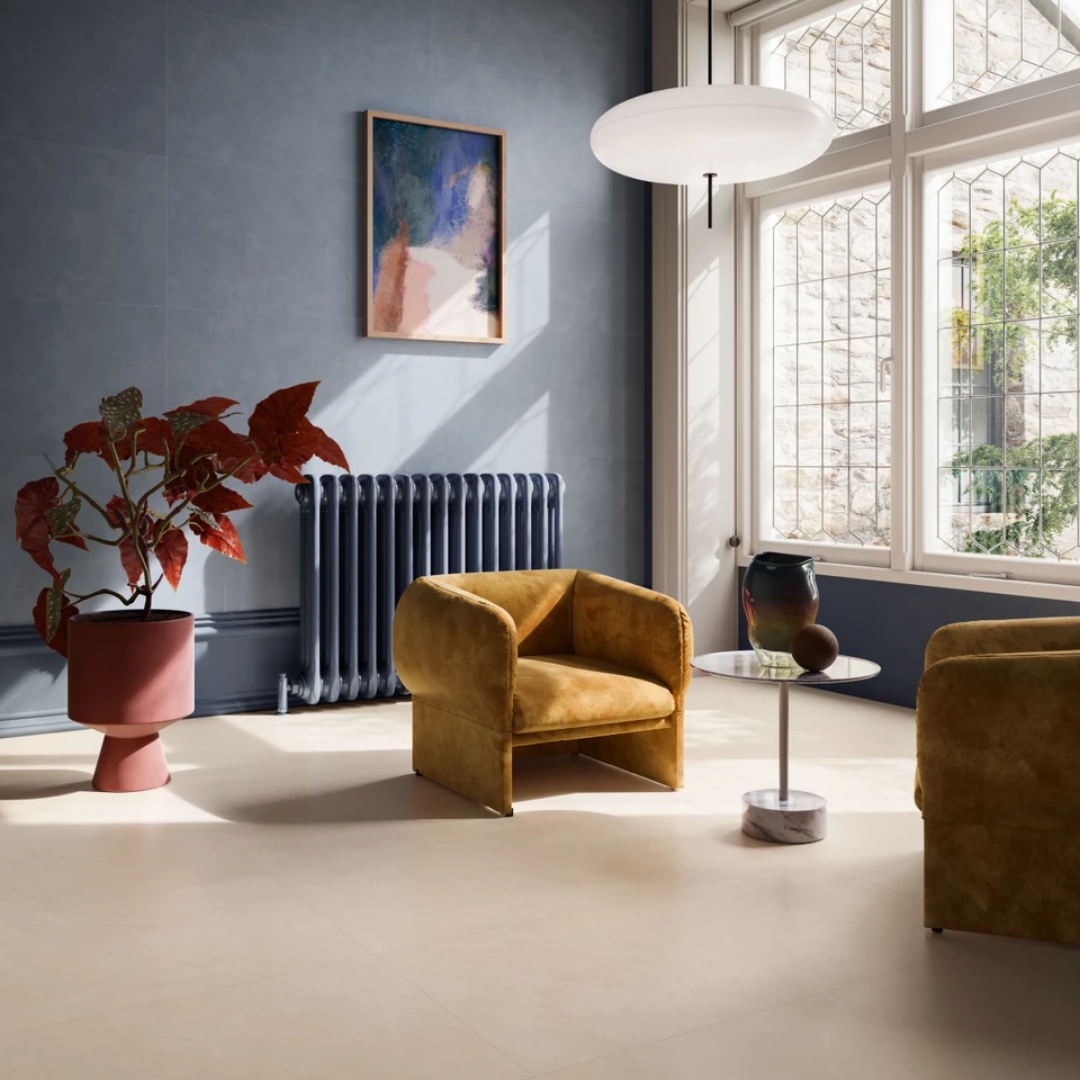 Light cream resin look porcelain tiles for interior surfaces