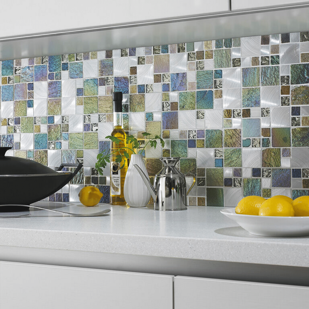Mixed material modular stone effect wall mosaic surface