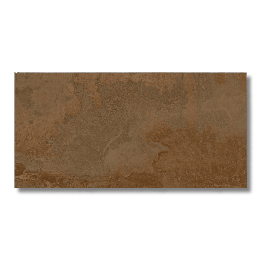Warm copper effect porcelain wall and floor tile design