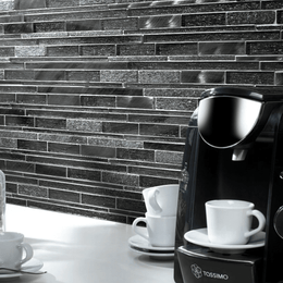 Grey stone effect glass and metal wall mosaic