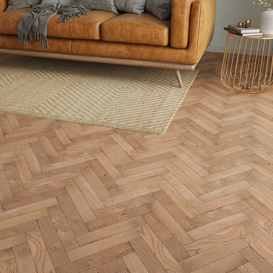 Dovedale Smoked Oak Herringbone Flooring in a room setting