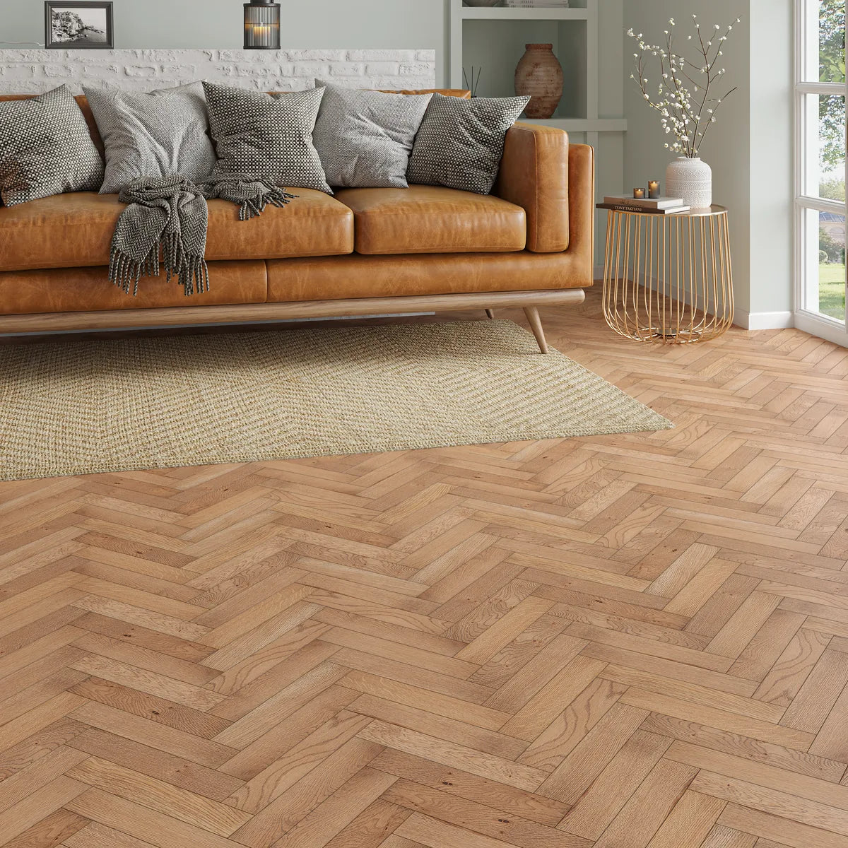 Dovedale Smoked Oak Herringbone Flooring in a room setting