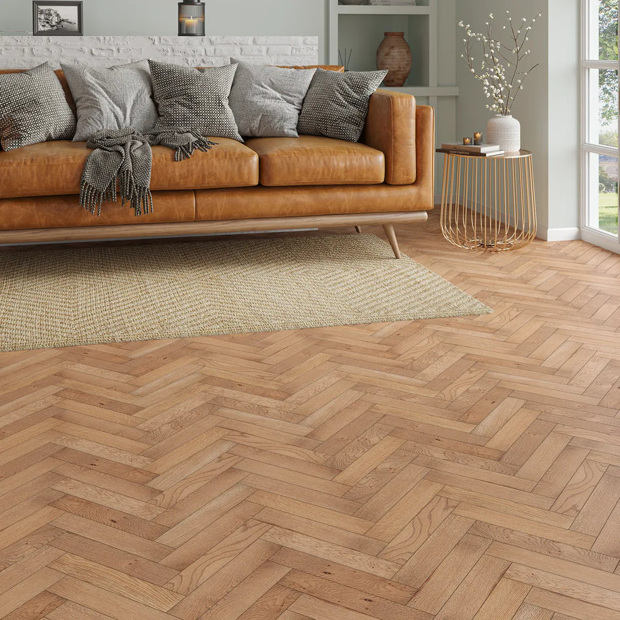 Dovedale Smoked Oak Herringbone Flooring in a room setting