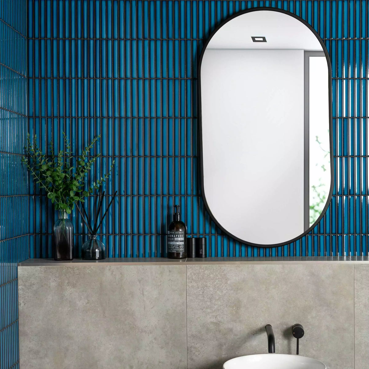 Polished blue porcelain mosaic wall tile pattern