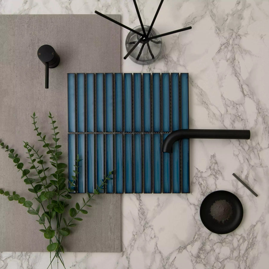 Kitkat Blue porcelain polished mosaic wall tile design