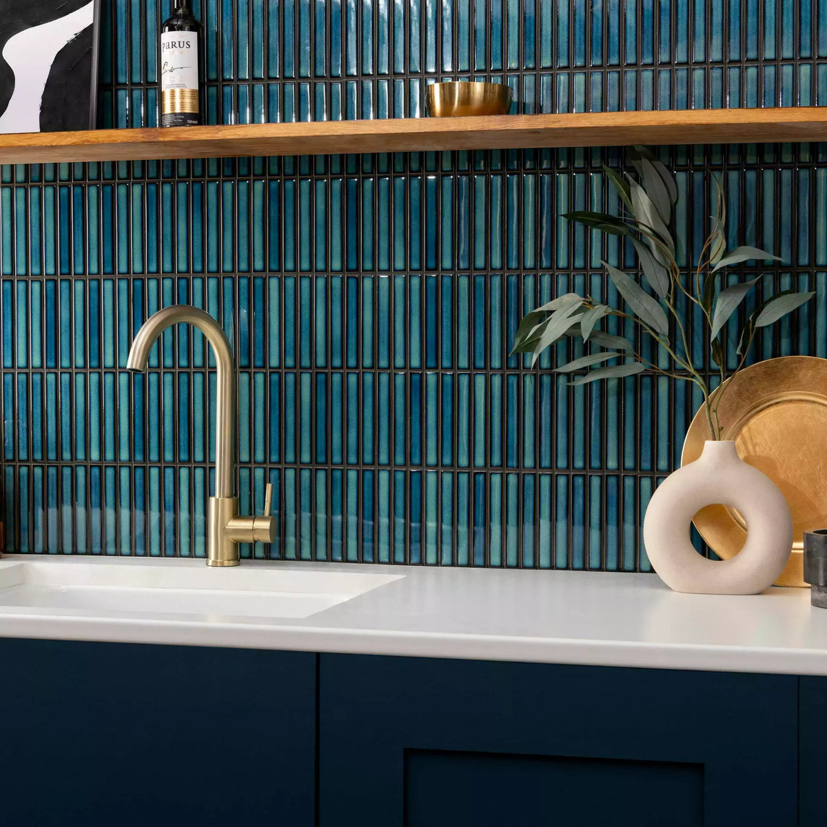 Kitkat blue mosaic tiles with two tone pattern