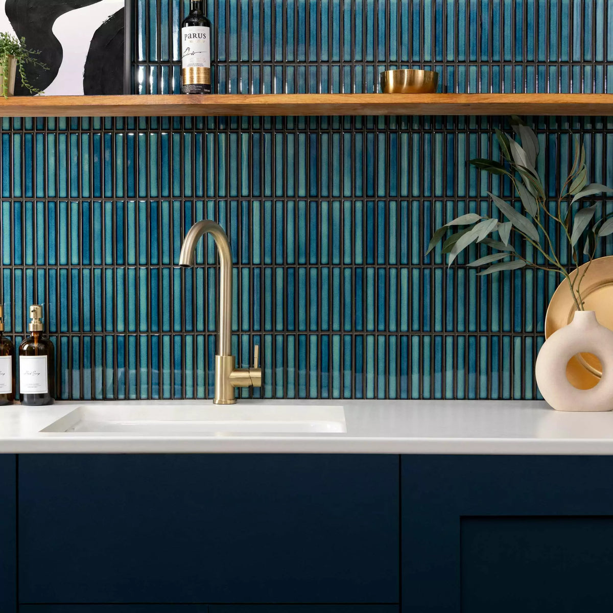 Blue two tone mosaic porcelain tiles for interior walls