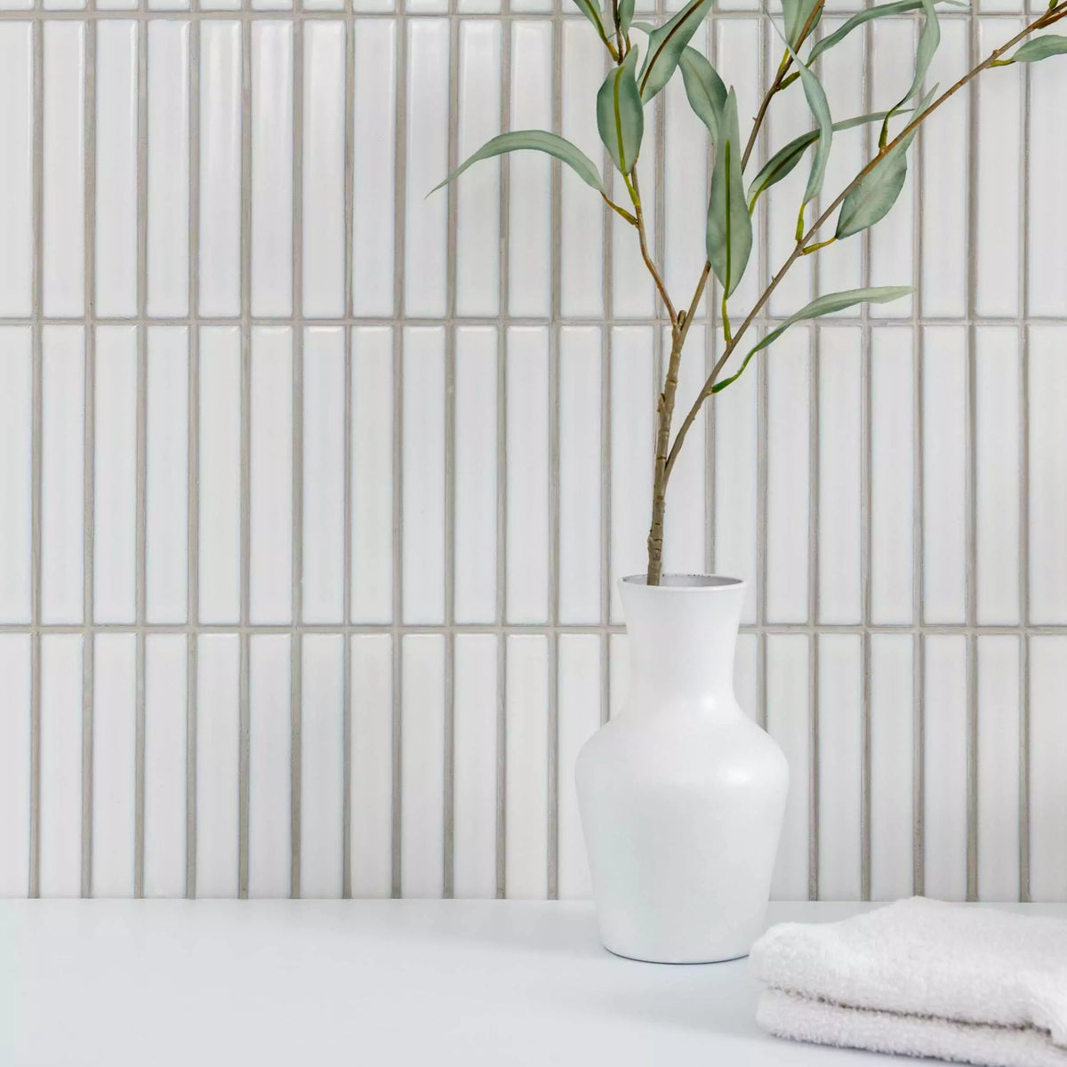 White mosaic wall tile with sleek polished surface