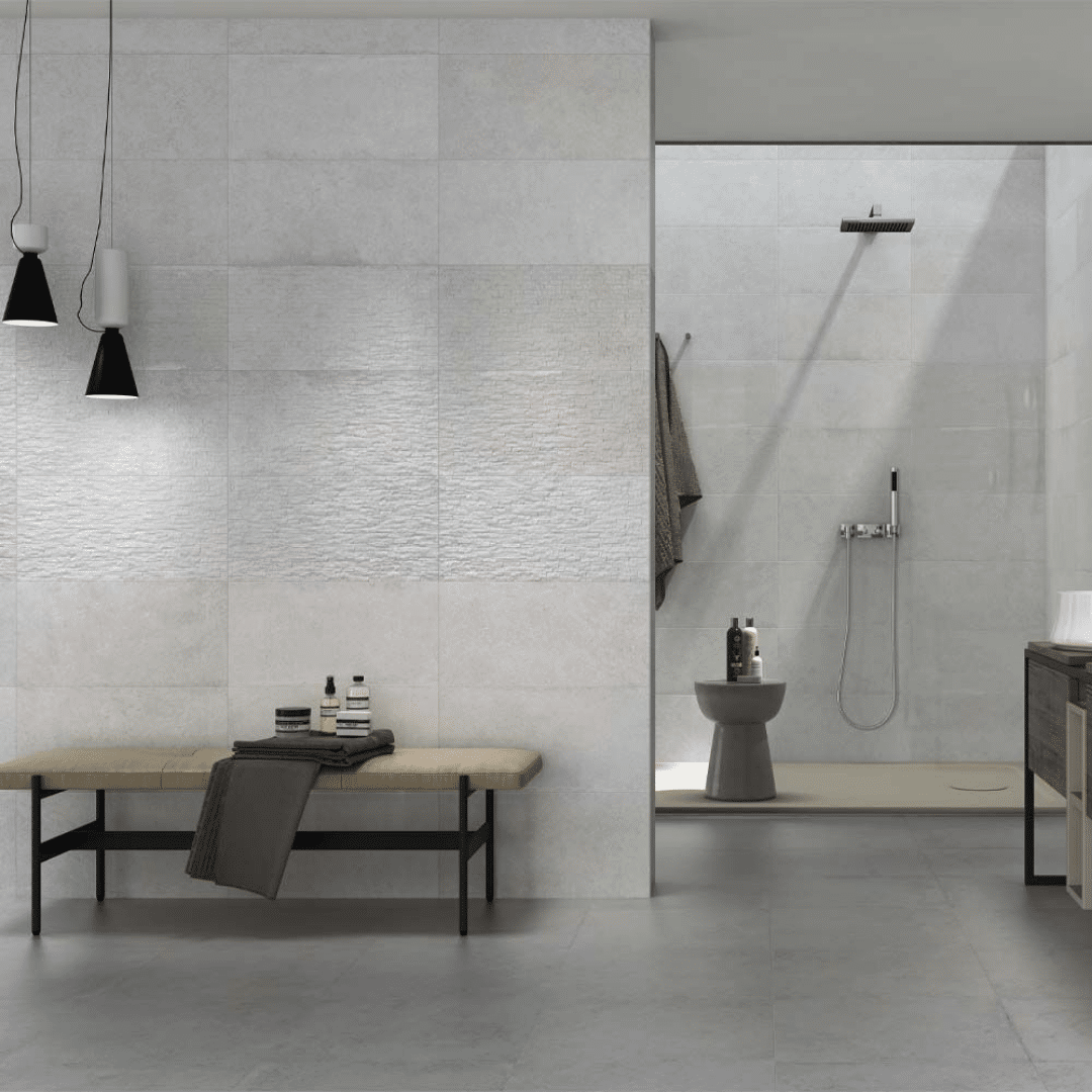 Knole White ceramic stone effect wall tiles