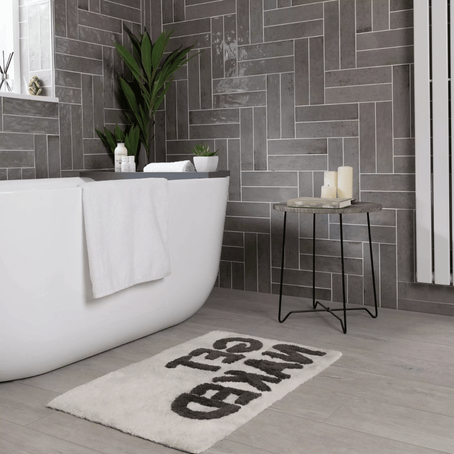 Grey porcelain wood effect tiles featuring matt finish