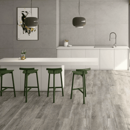 Grey porcelain wood effect tiles featuring soft matt finish