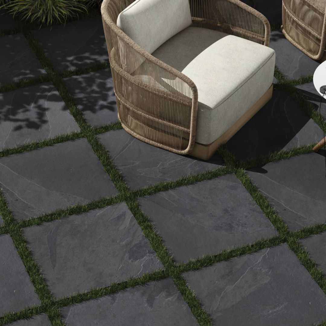 Lucid Black 600X600 Outdoor Tile - Render