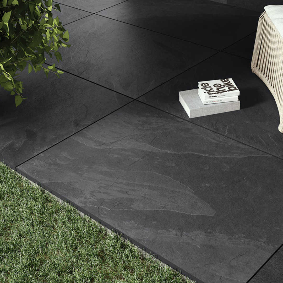 Lucid Black 600x900 Rough Matt Outdoor Tile - Render