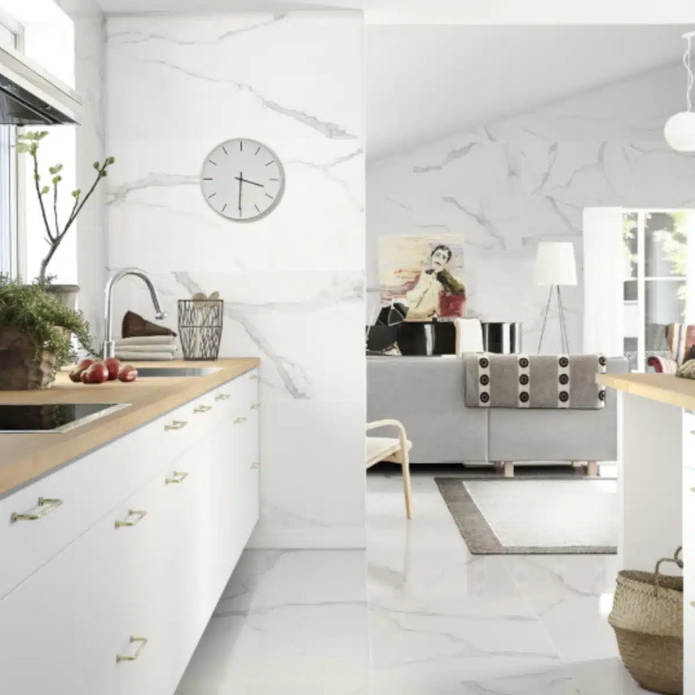 Luna Polished Porcelain Tile with high-gloss finish in a modern interior setting