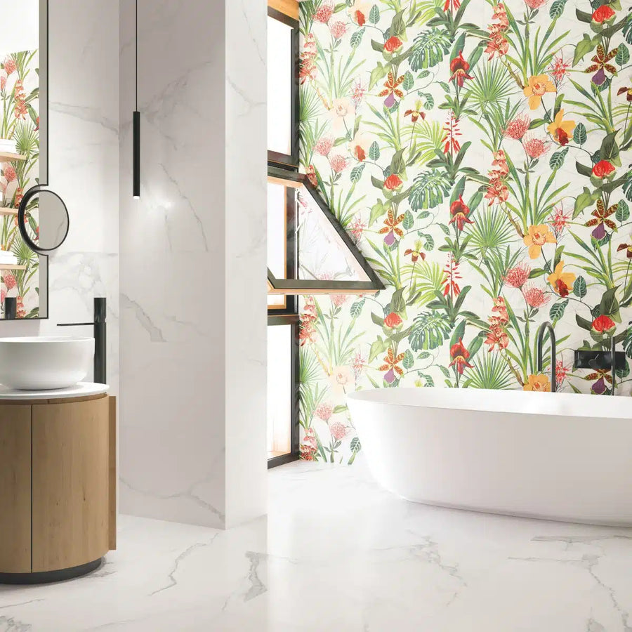 Non-slip white tiles with a modern matt porcelain surface from the Luna collection