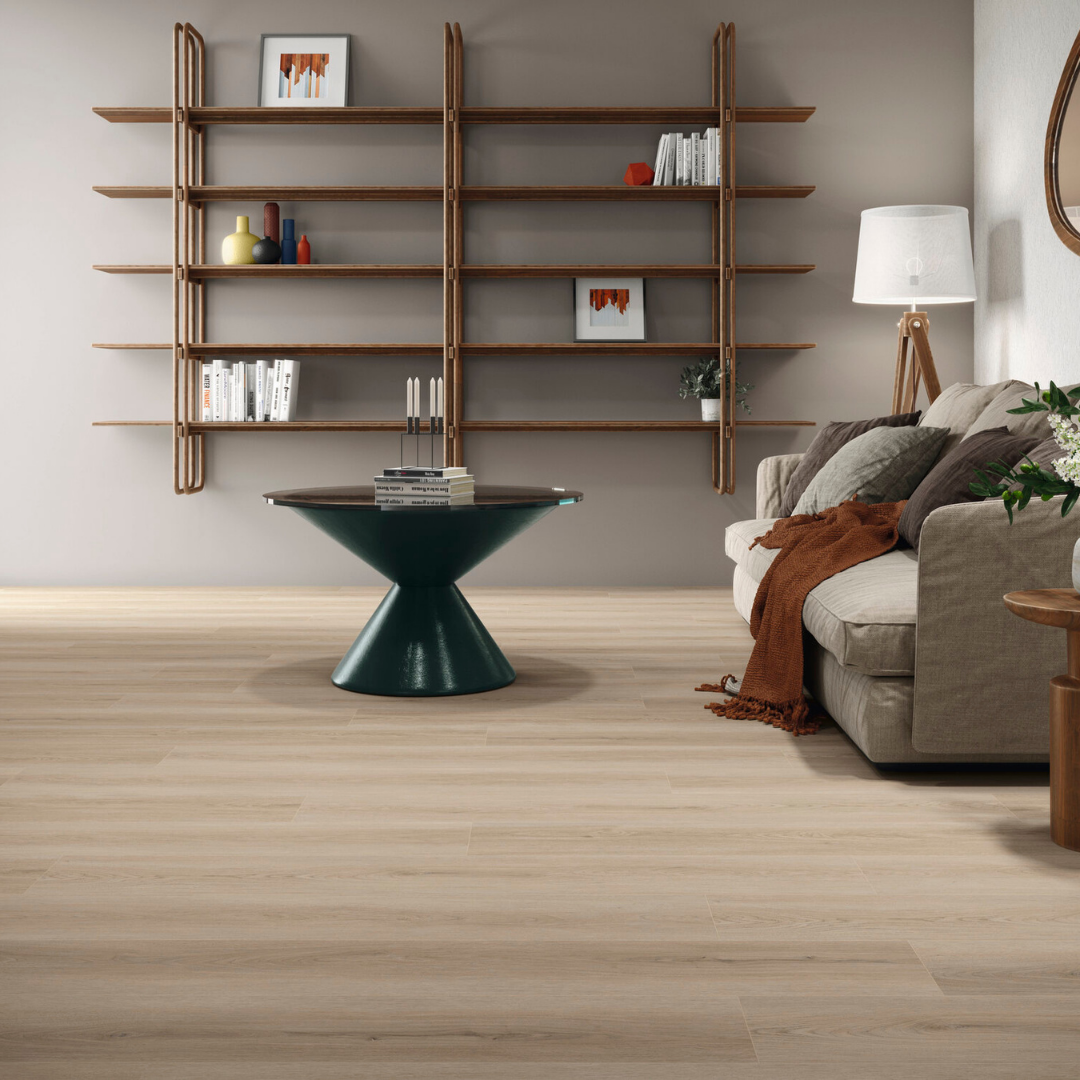 Brown SPC wood look tiles for modern interior flooring