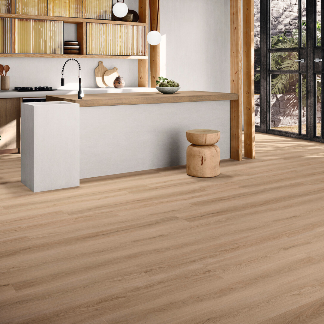 Brown SPC wood look tiles for modern floor design