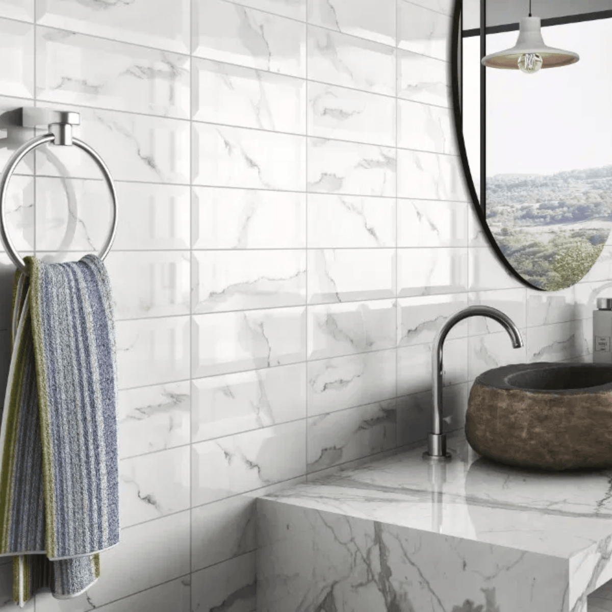 Carrara Metro Bevelled Tiles Glossy Kitchen Tiles - Elliren