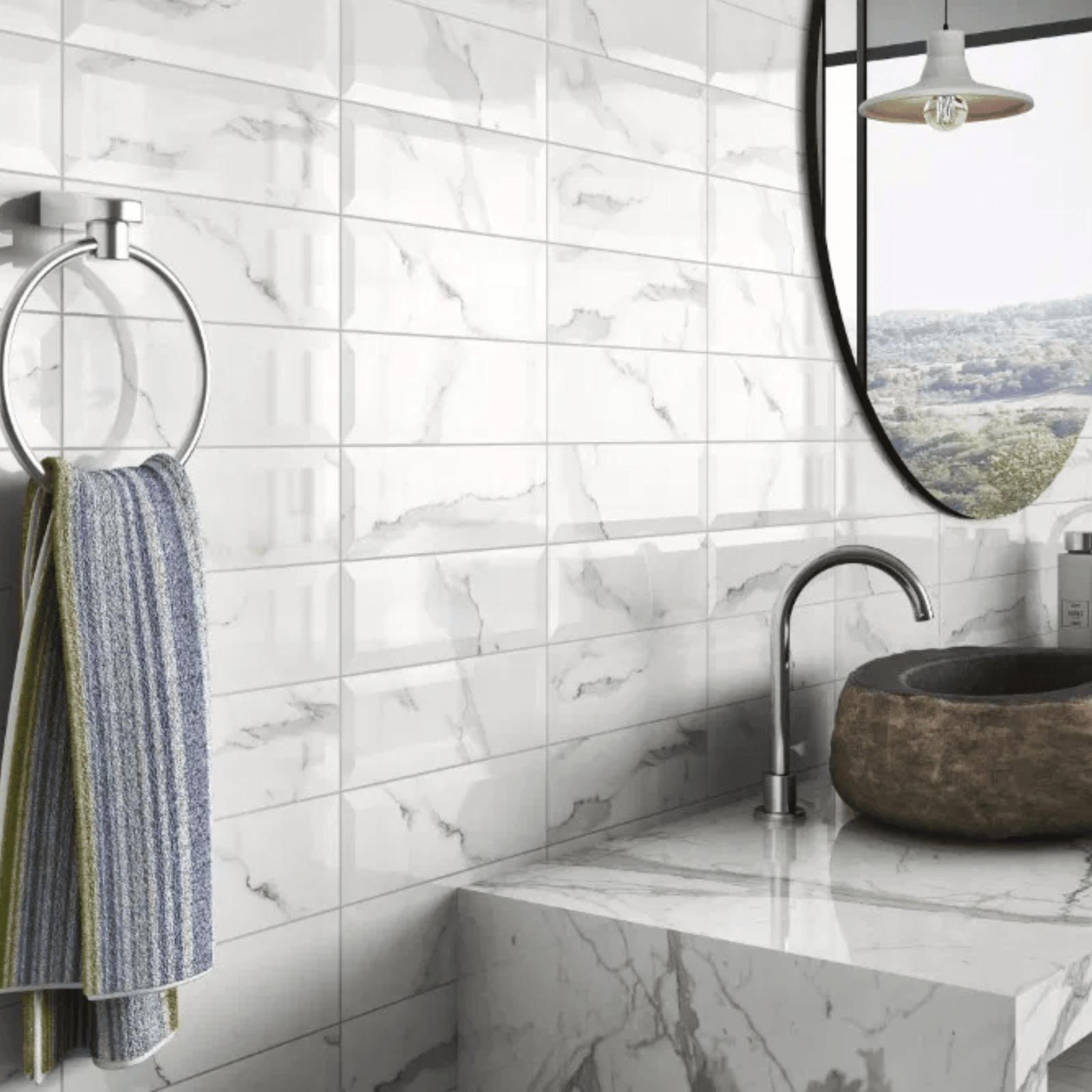 Metro wall tile with marble veining