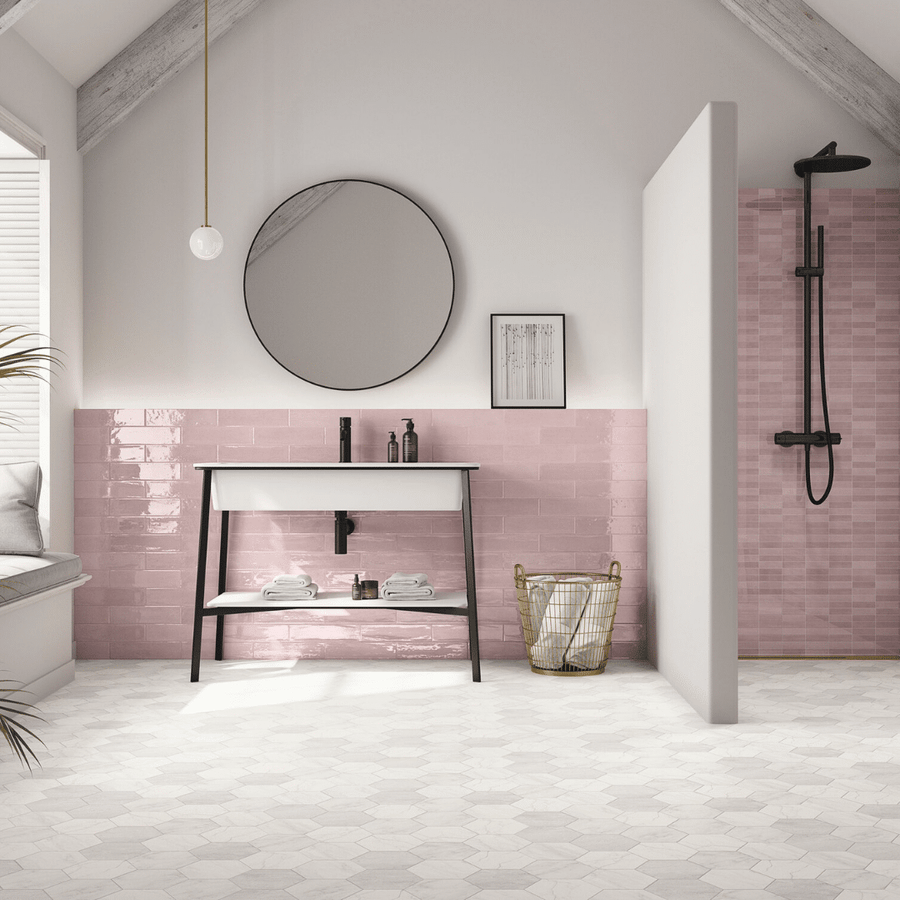 Elegant pink glossy ceramic metro wall tiles