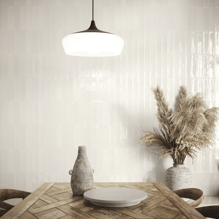 Muddey White glossy ceramic metro wall tiles