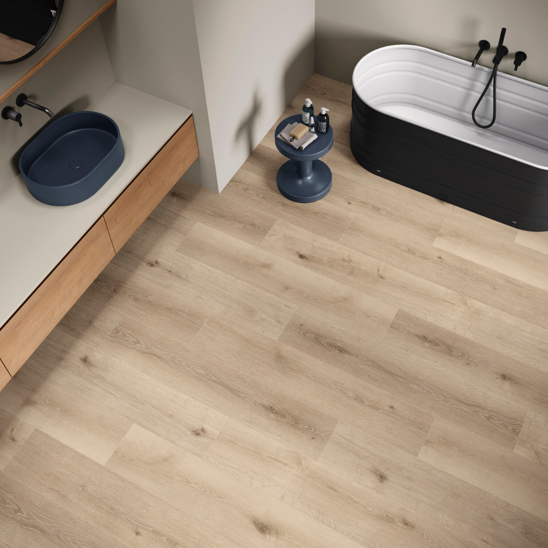Brown SPC wood look tiles for modern floor design