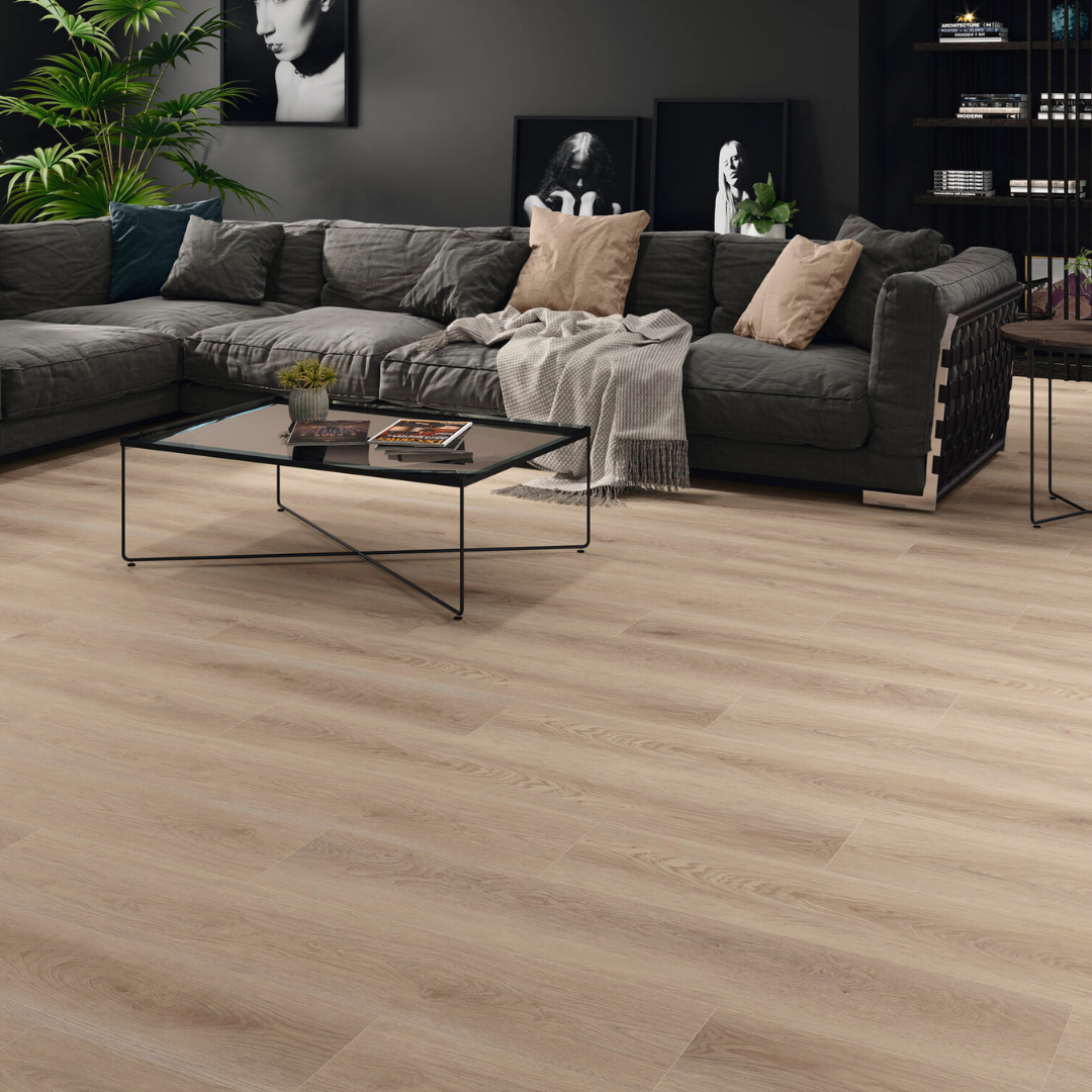 Brown SPC wood look tiles for modern interior flooring
