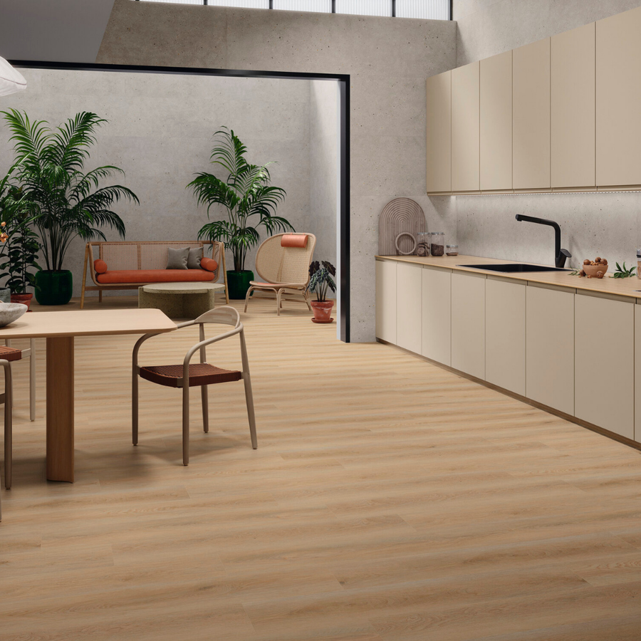 Brown SPC wood look tiles for modern floor design