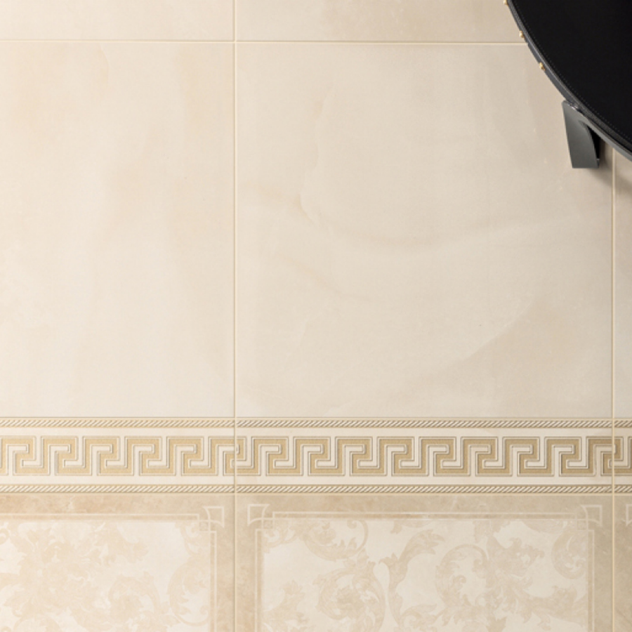 Beige marble effect ceramic wall and floor tile design