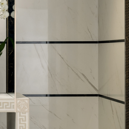 White marble effect ceramic tiles with polished surface finish